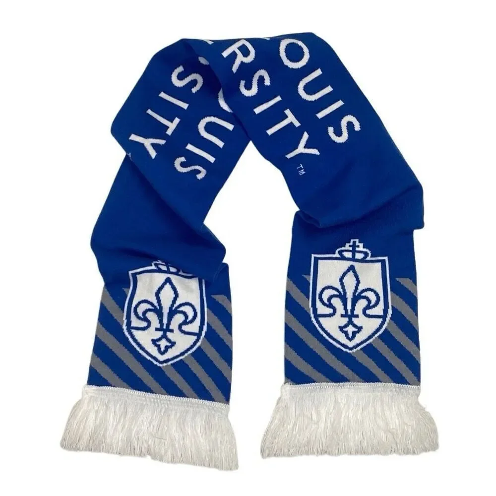 Saint Louis University Fringe Scarf Blue White Double Sided 60”x7.5”